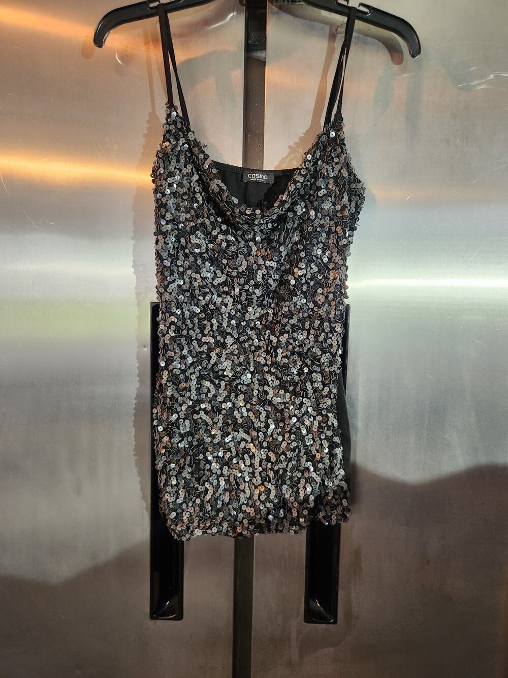 Cosmo Sequin Mini Dress Women's Size Small Spaghetti Strap Sparkly